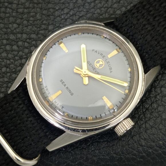 Vintage 1990 Favre Leuba Manual Mens Silver Watch W/Nato Strap - Picture 6 of 9